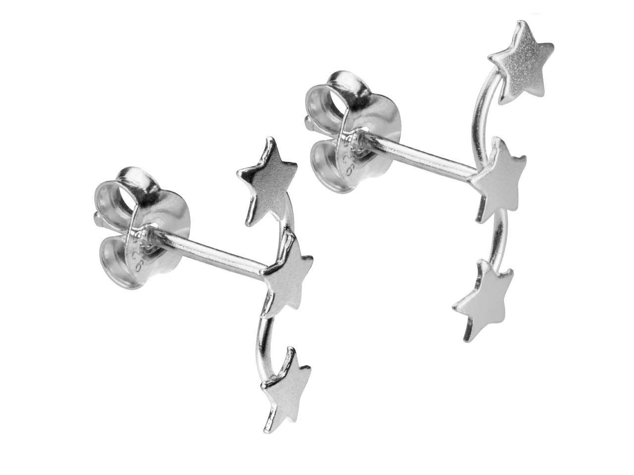 Sterling Silver 3-Star across Bar Earrings