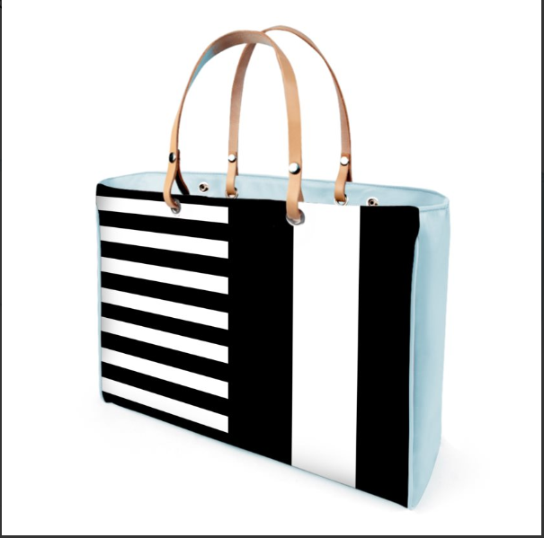 Black and white striped Leather Handbag