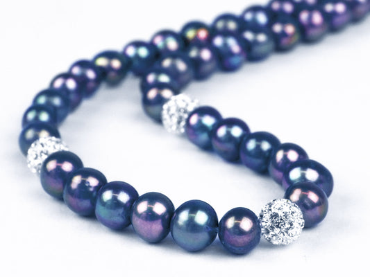 Fresh Water Black Pearl And Crystal Necklace