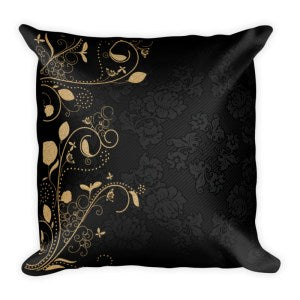 Black Square Throw Cushion with Flower pattern.