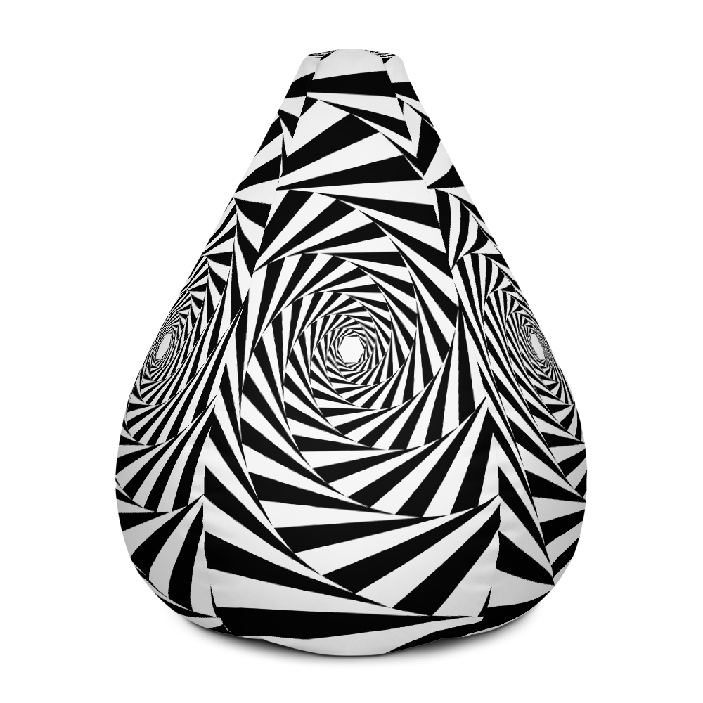 Black and White Spiral Maze Geometric Beanbag