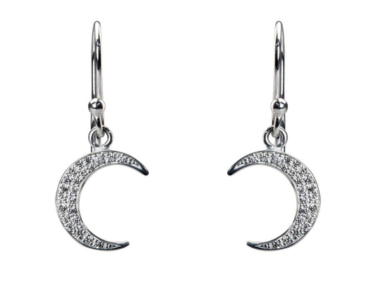 Crescent Moon Sterling Silver Drop Earrings