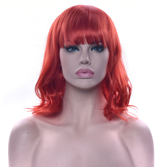 Red Short Wavy Wig With Synthetic Hair with Bangs