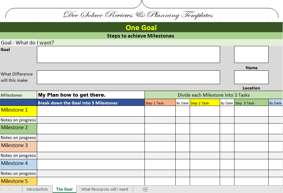 One Goal - Printed  Planner Sheets