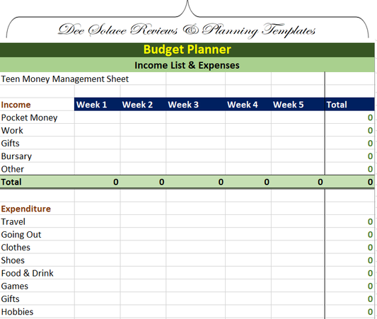 Young Person's Money Management Sheet - Digital Planner