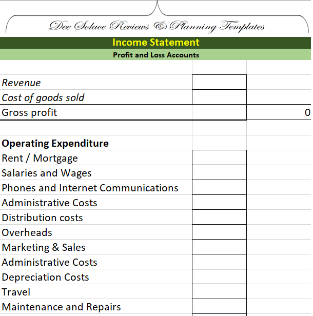 Business Income Statement Template - Digital Planner for Profit and Loss Accounts