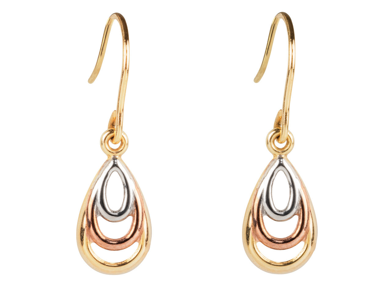 9 Carat Gold Three-colour Teardrop Earrings