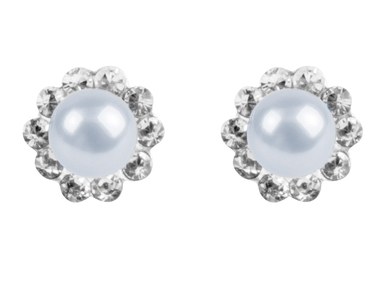 Freshwater Pearl Stud Earrings with Sterling Silver Crystal Surround