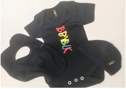 Gift Set of Bby Blk Baby Vest, Beanie Hat and Bib for Babies