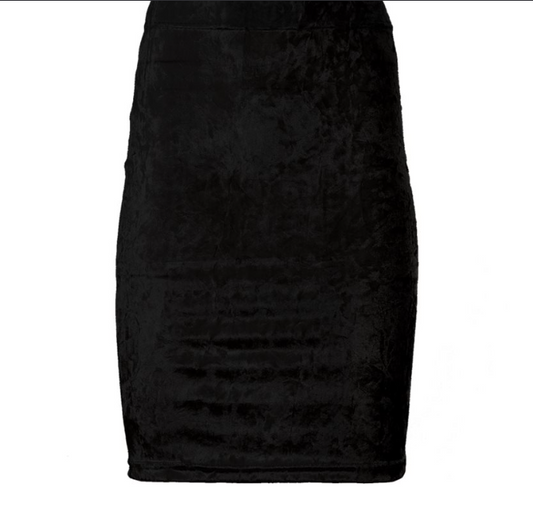 Black Crushed Velvet Pencil Skirt