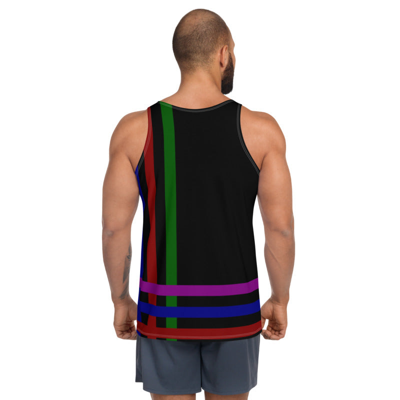 Black Designer Vest with Geometric Lines of Colour