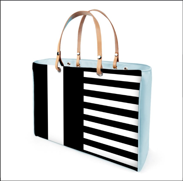 Black and white striped Leather Handbag