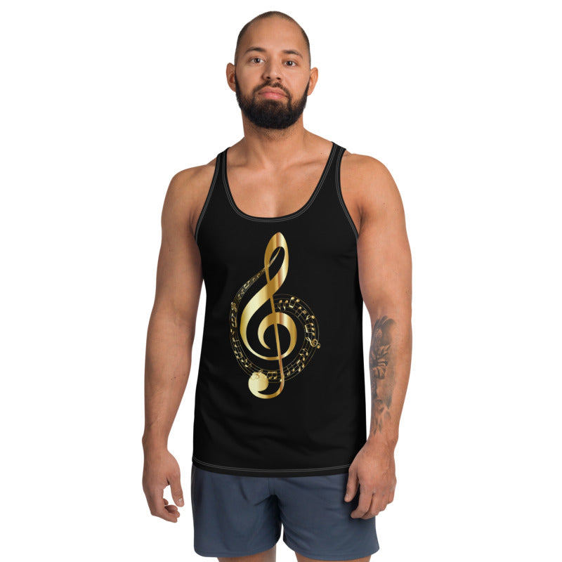 Black Music Themed Designer Vest With Image of a Stave