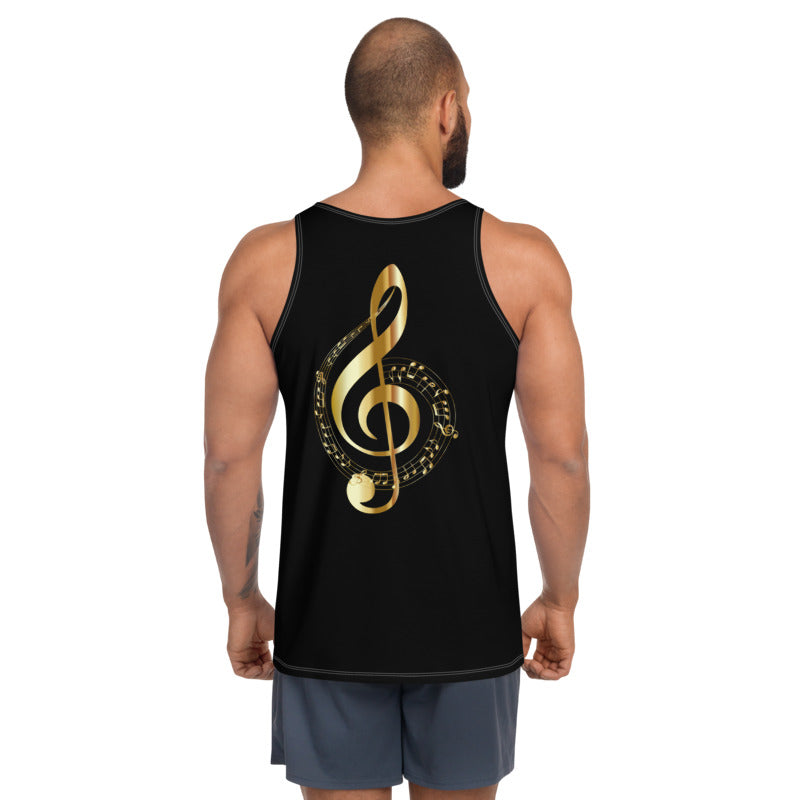 Black Music Themed Designer Vest With Image of a Stave