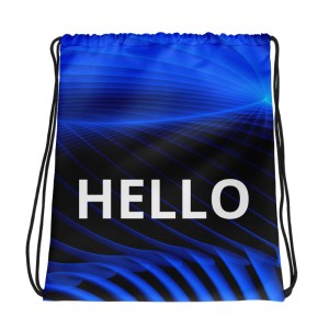 "Hello" Shoe Bag or spare Clothes Bag. Blue Drawstring Bag / Backpack