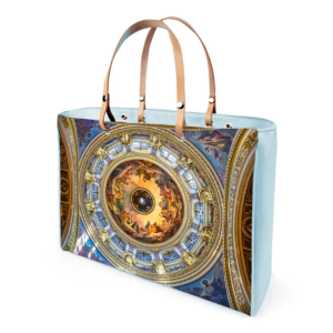 Blue and Gold Ornate Artwork Leather Handbag