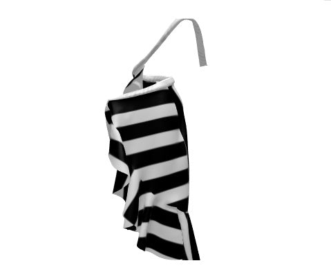 Mono Striped Midi Skirt with Angled Frills.