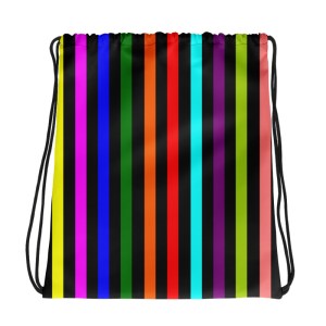 Multicoloured Striped Shoe Bag or spare Clothes Bag. Drawstring bag, Backpack