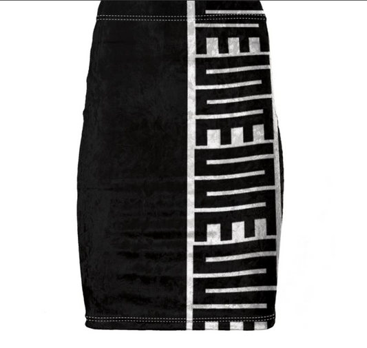 Black Pencil Skirt with Nkyinkyim Adinkra Symbol
