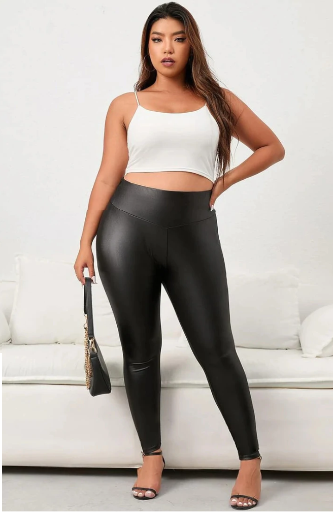 Figure Hugging Faux Leatherette leggings for Plus Sizes