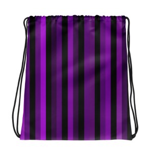 Purple Striped Shoe Bag or spare Clothes Bag. Drawstring Bag / Backpack