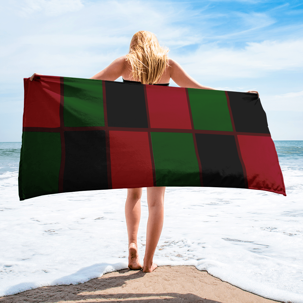 Burgundy Green and black Designer Bath or Beach Towel